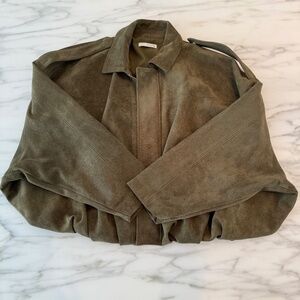 Zara Faux Suede Olive Bomber Jacket - Size Small